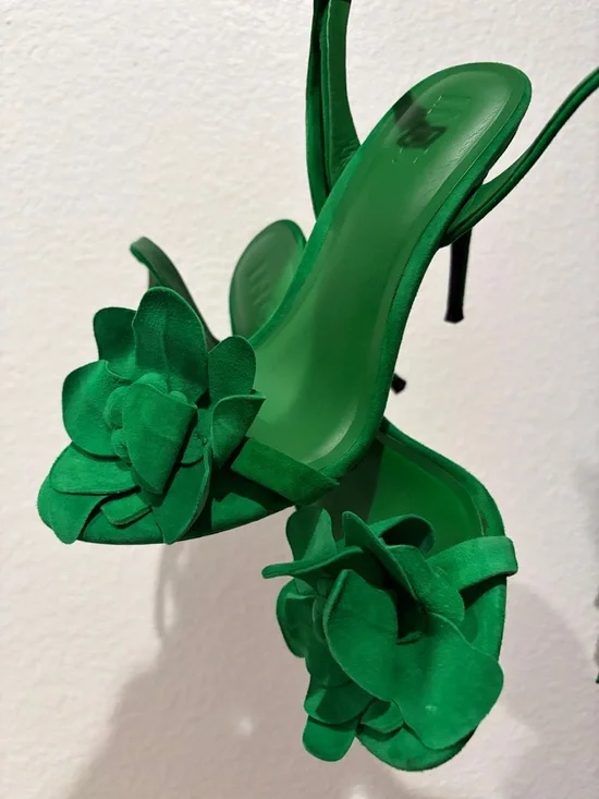 INC International Concepts Green Floral Applique Slingback Heels - Picture 1 of 3